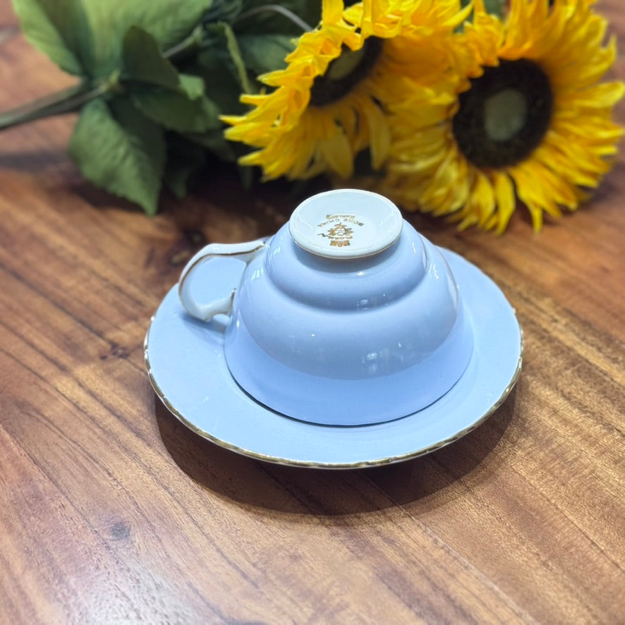 Royal Floral Baby Blue with Pink Cherry Blossom Teacup & Saucer