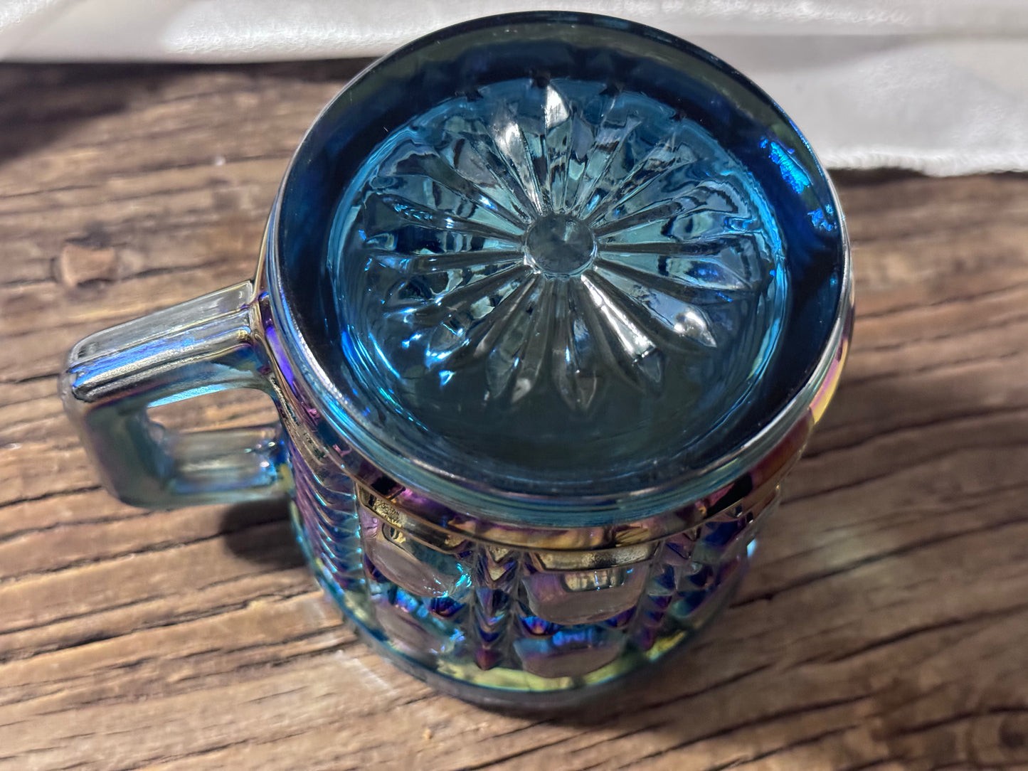 Blue Iridescent Carnival Glass Creamer