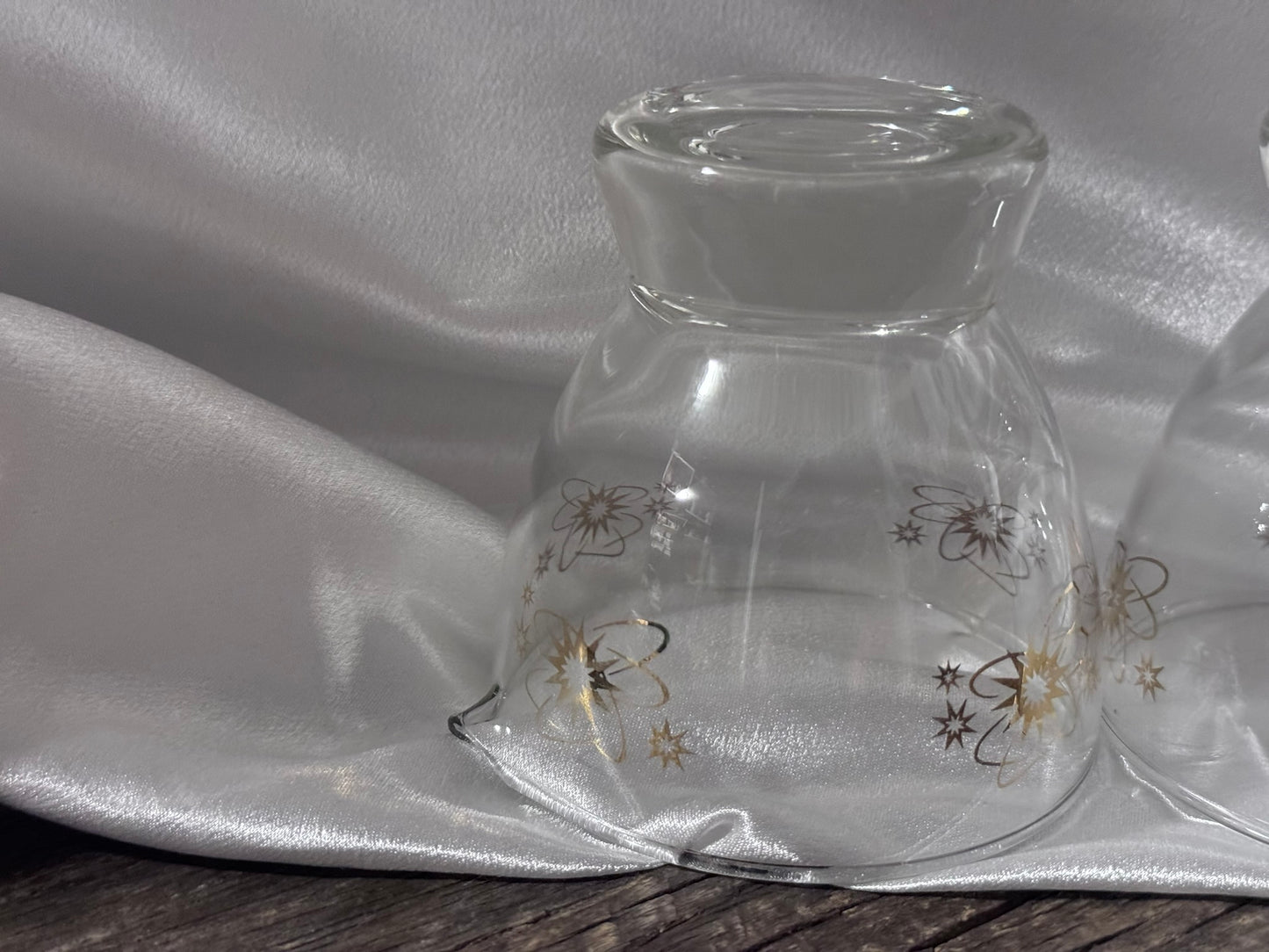 Clear Glass/Gold Atomic Starburst Creamer and Sugar