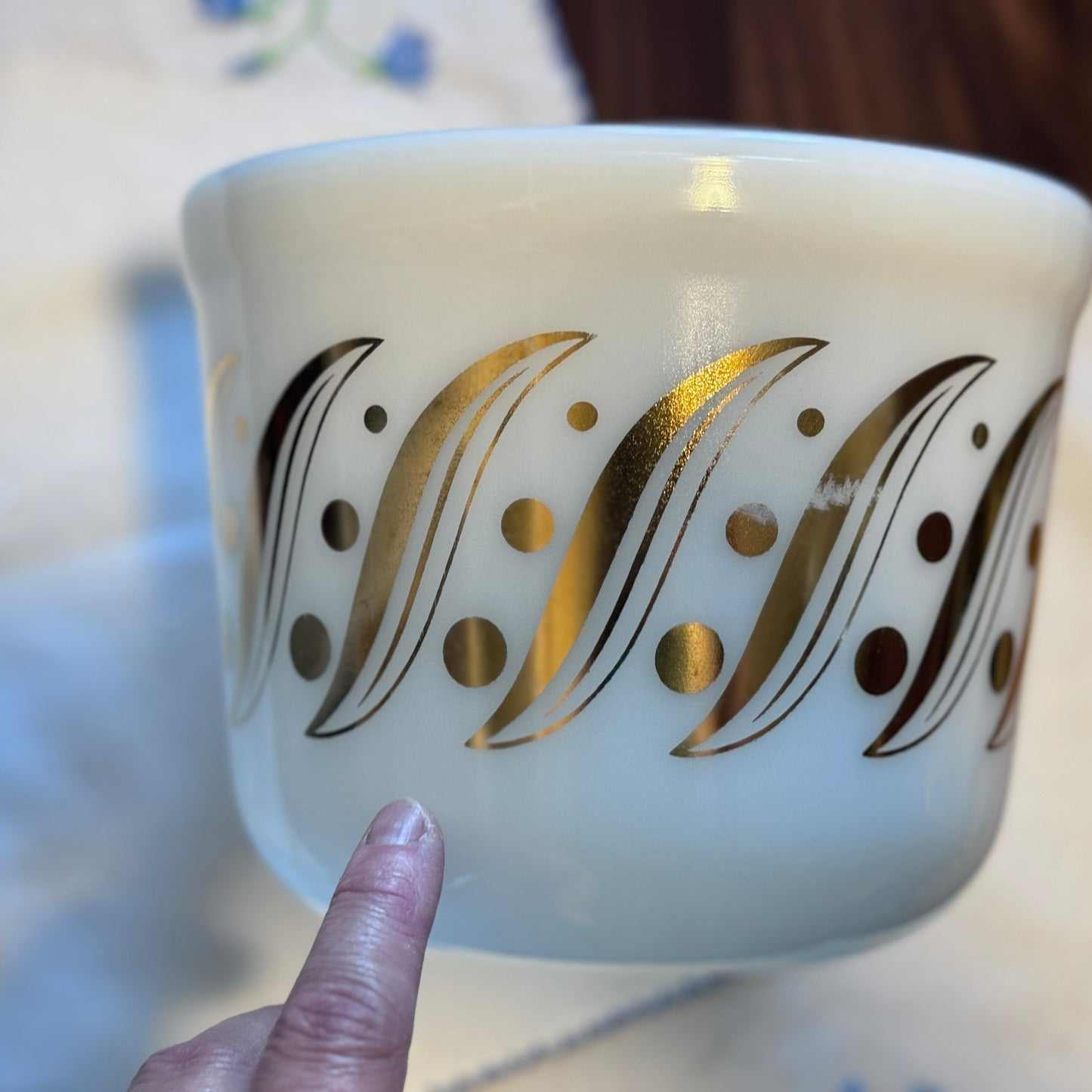 Milk Glass Atomic Gold Ice Bucket
