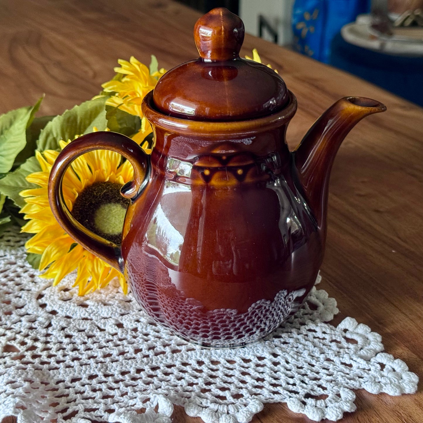 DDR East Germany 0.90L Brown Glaze Teapot