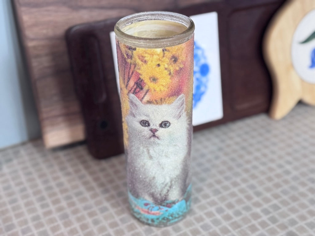 Vintage Kitten Sugar Frosted Glass Candle Holder