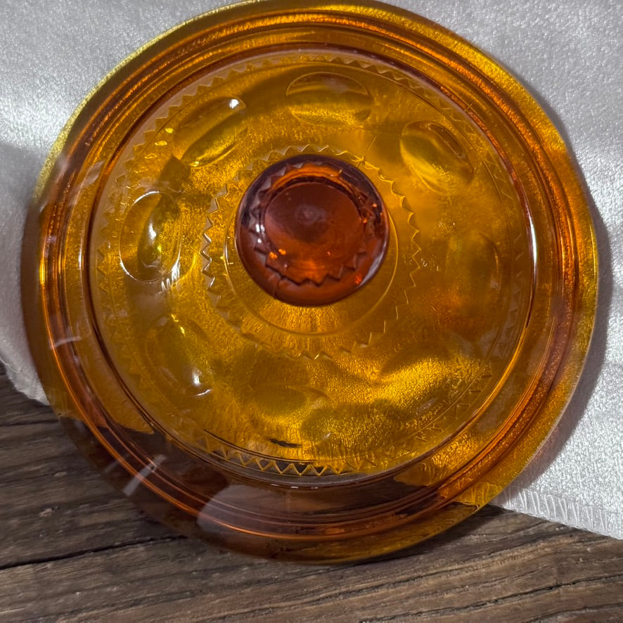 Indiana Glass King's Crown Amber Thumbprint Candy Dish
