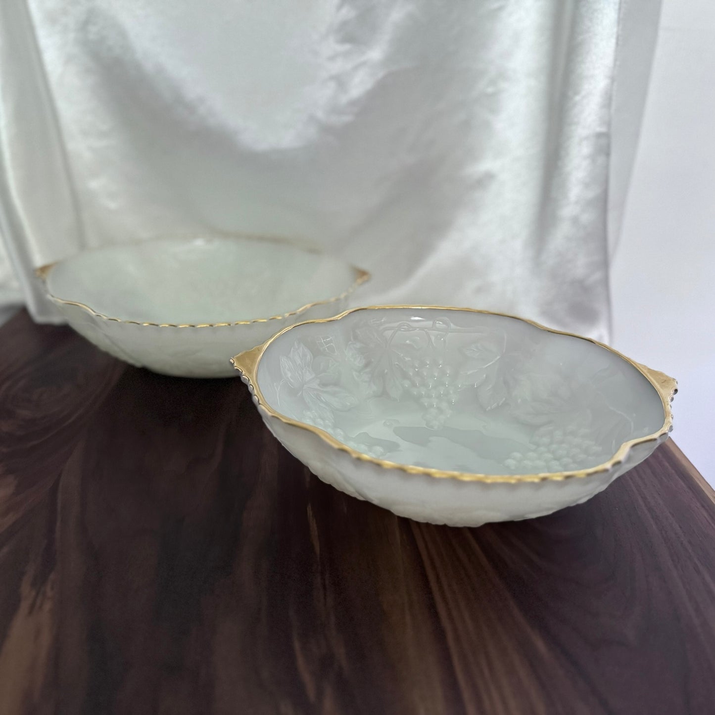 Grape and Leaf Milk Glass Bowl