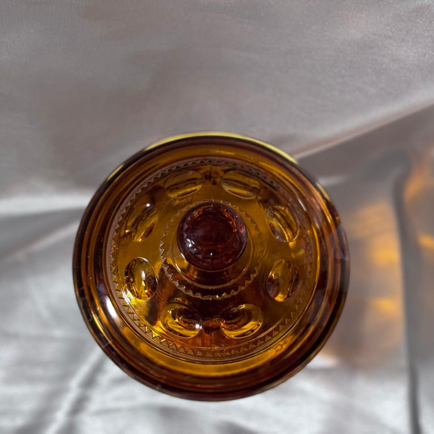 Indiana Glass King's Crown Amber Thumbprint Candy Dish