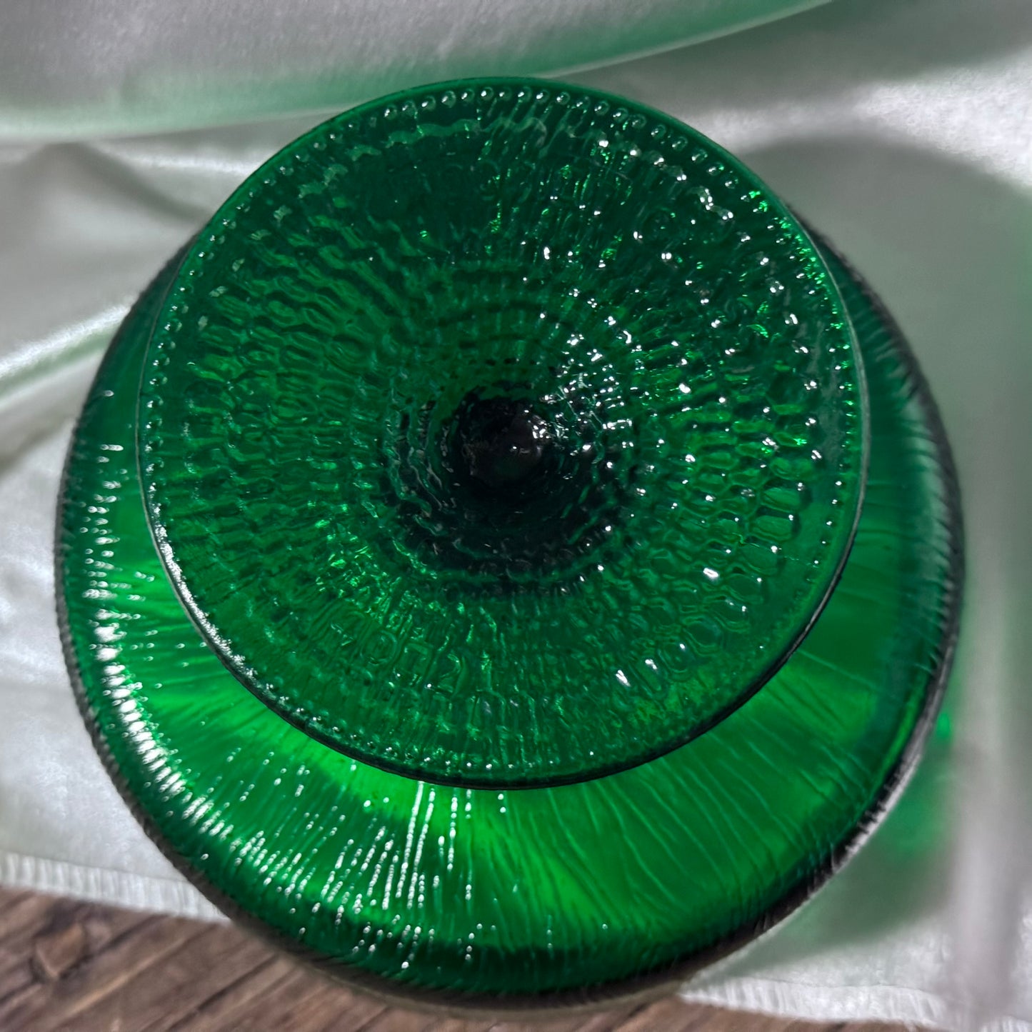Hoosier Green Textured Pedestal Glass Dish