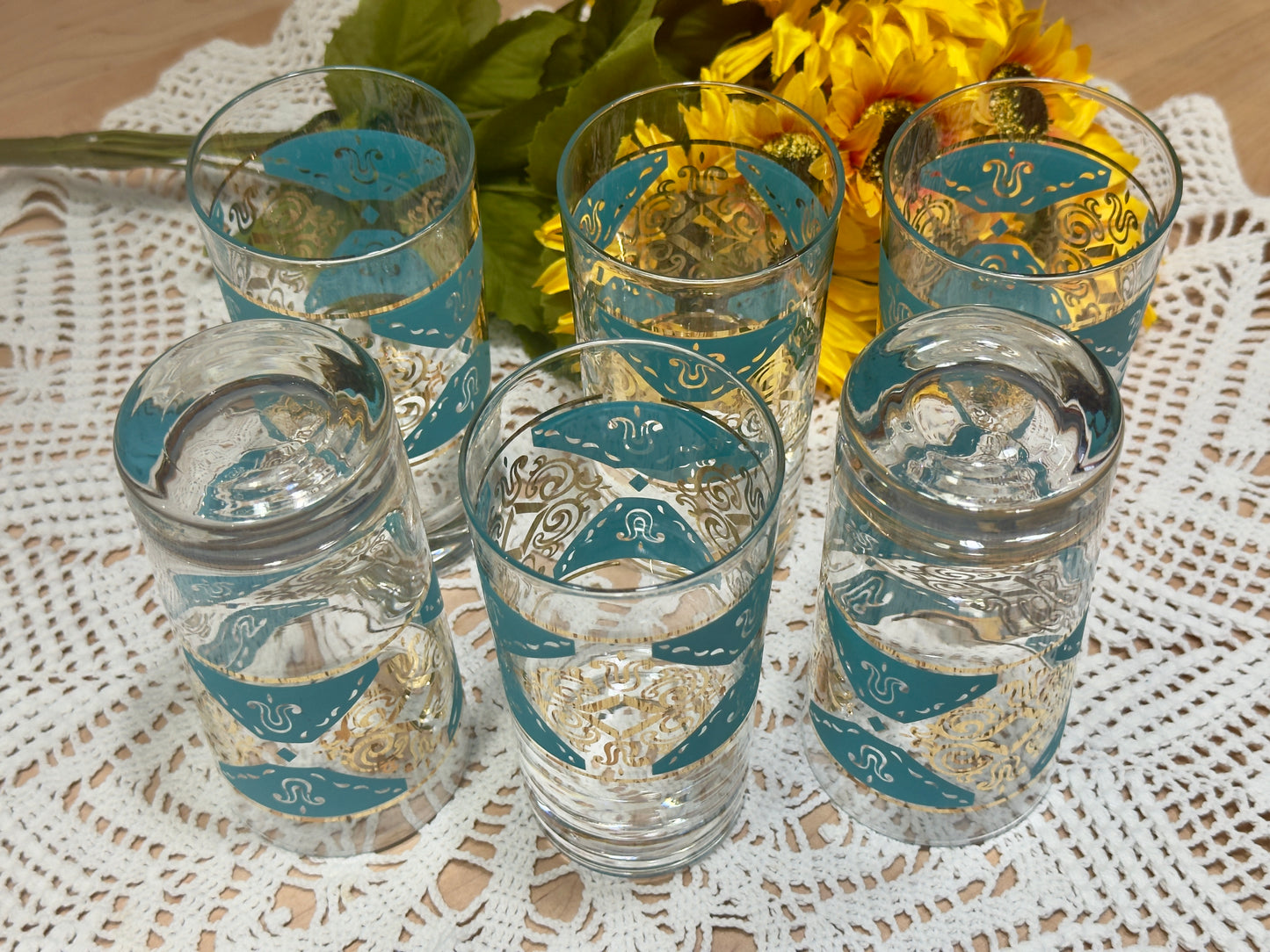 1950s Gold/Turquoise Highball Glasses