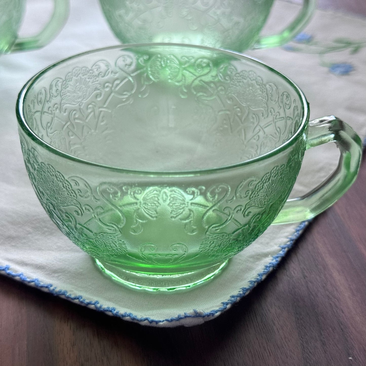 Hazel Atlas Green Vaseline Glass Cups