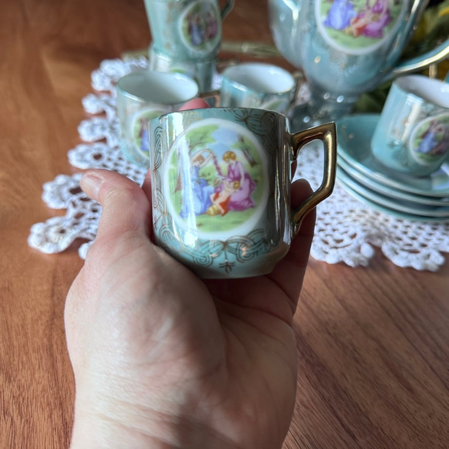 Greek Inspired Green/Aqua Lustreware Tea Set Japan