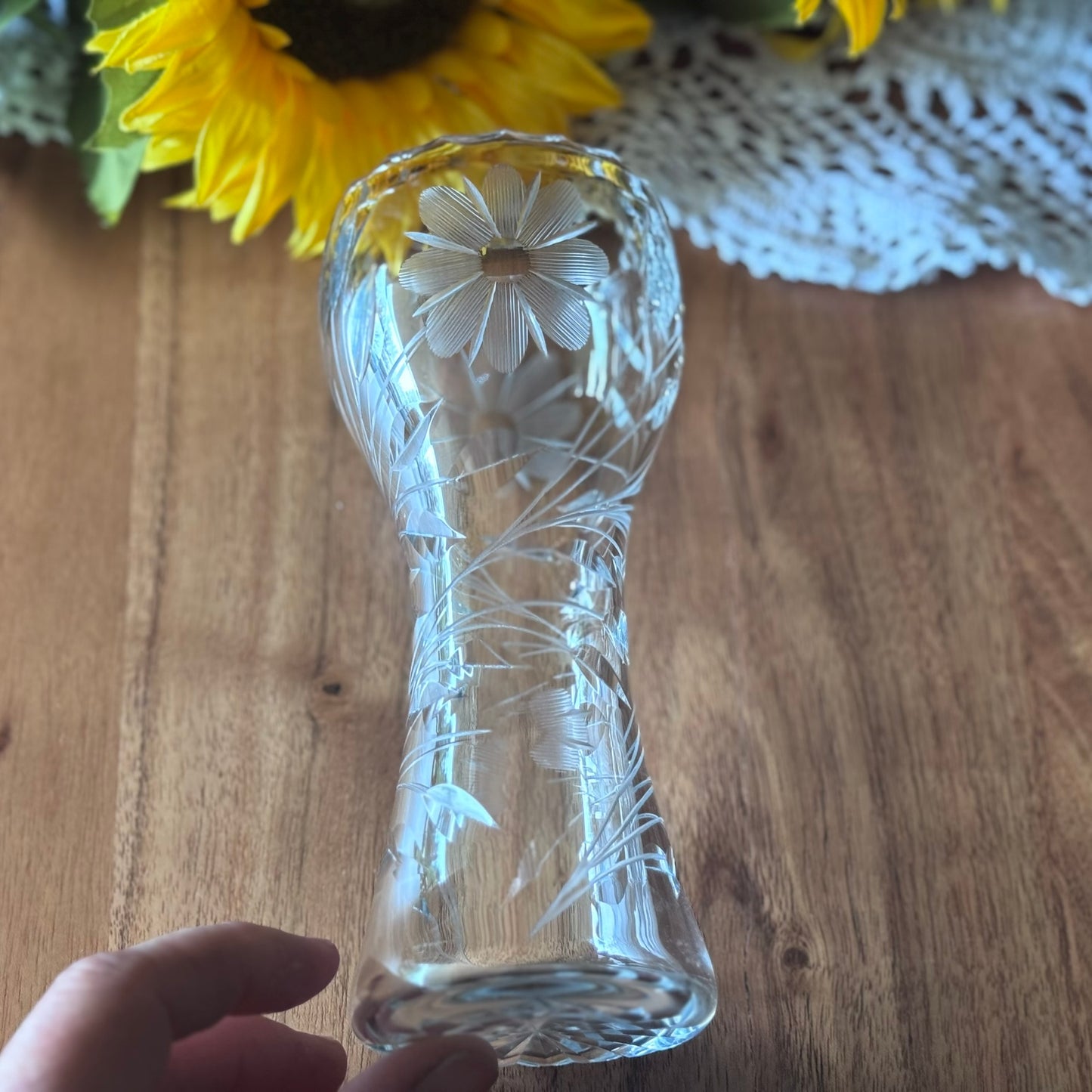 Lead Crystal Hand Cut Corset Glass Floral Vase