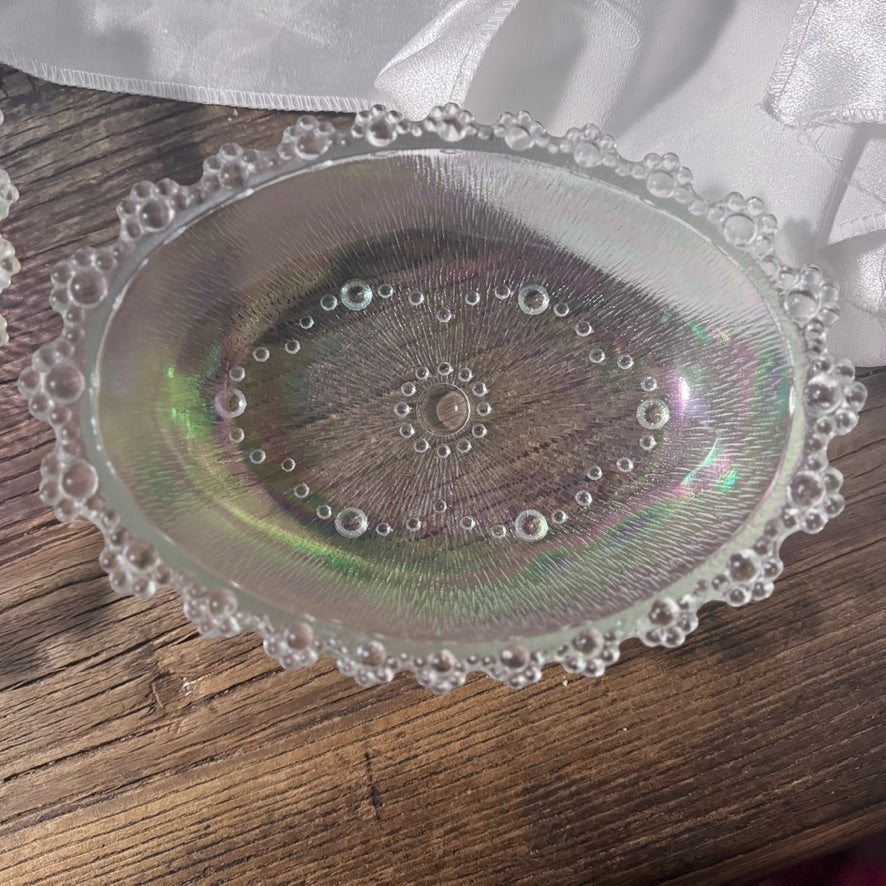 Bubble Glass/Ice Bark Beaded Oval Dishes