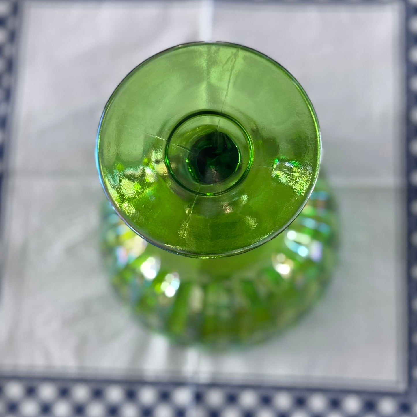Indiana Green Glass Floral/Lotus Compote/Pedestal Bowl