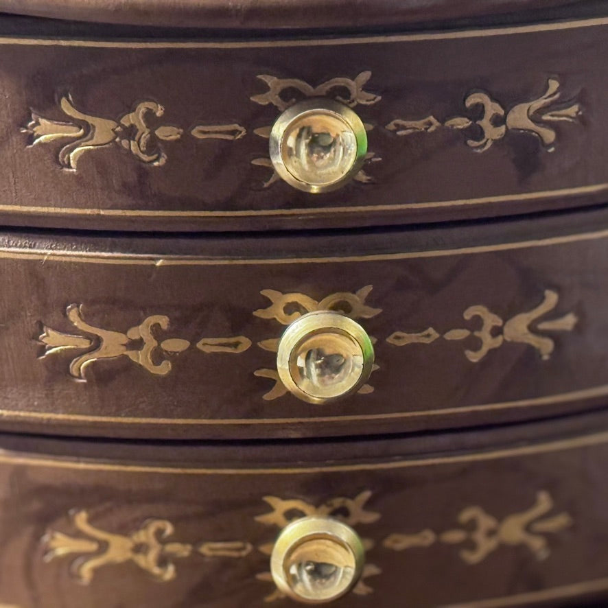 Toyo 3 Drawer Round Vintage Musical Jewelry Box