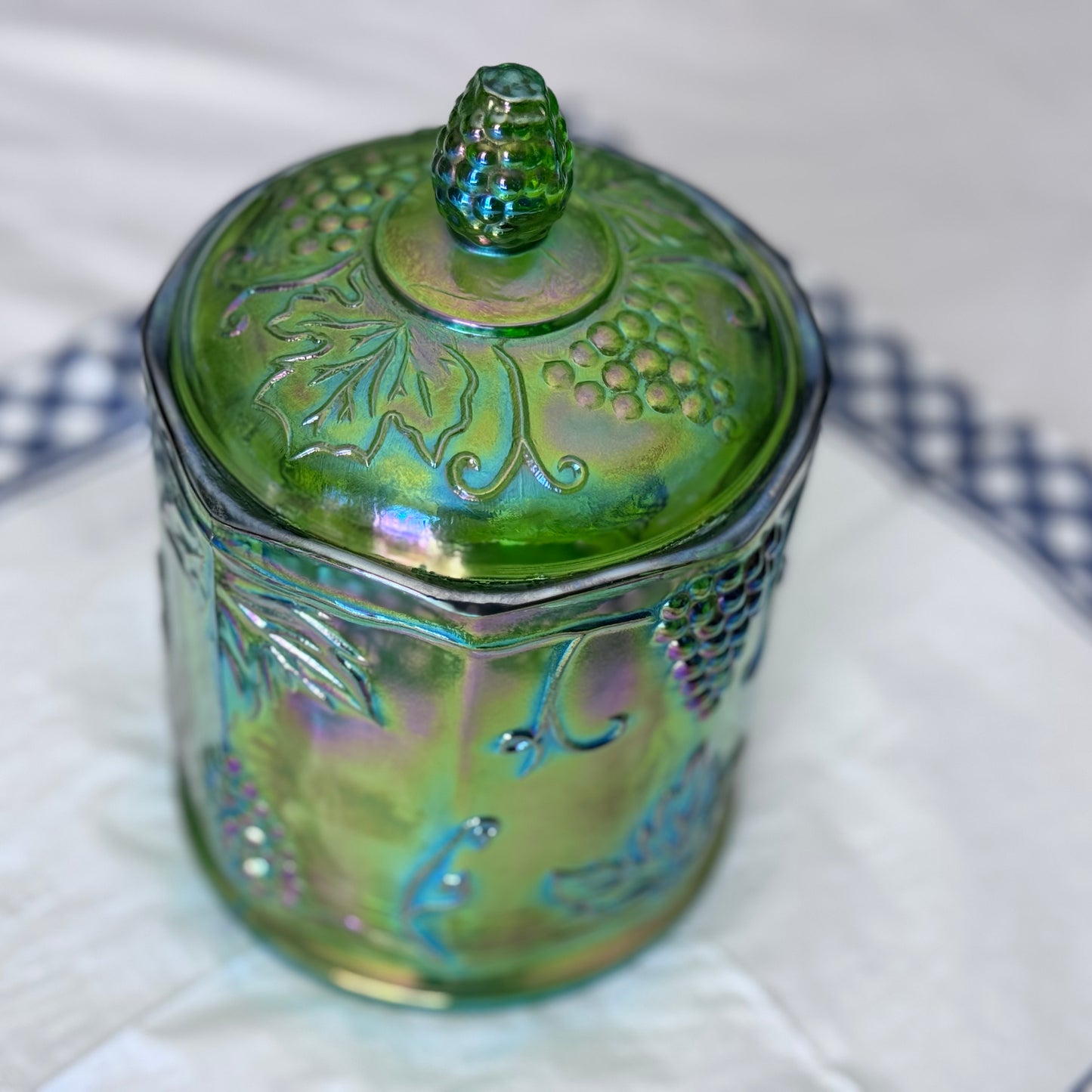 Indiana/Carnival Green Glass Biscuit/Candy Jar