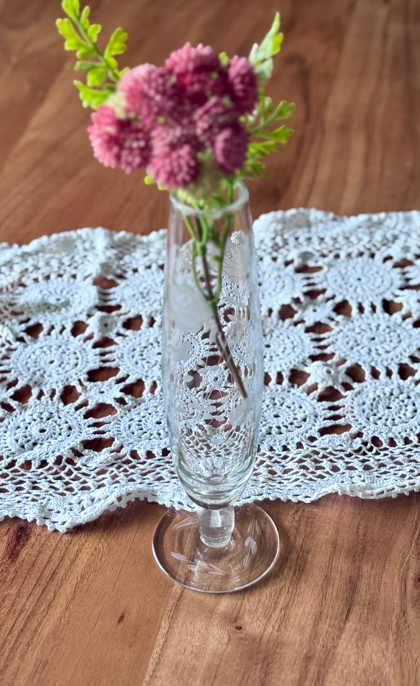 Crystal Etched Clear Glass Footed Bud Vase