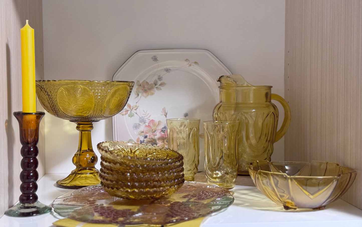 Tulip Amber Pitcher and glasses