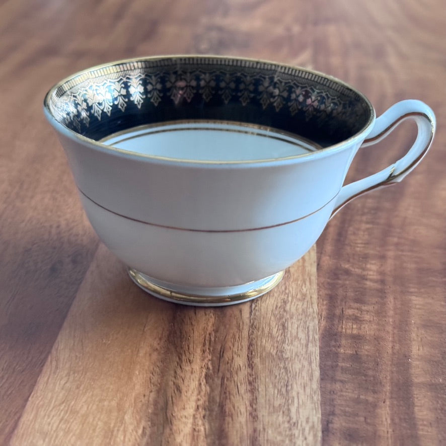 Phoenix Bone China Black/Gold/White Teacup & Saucer