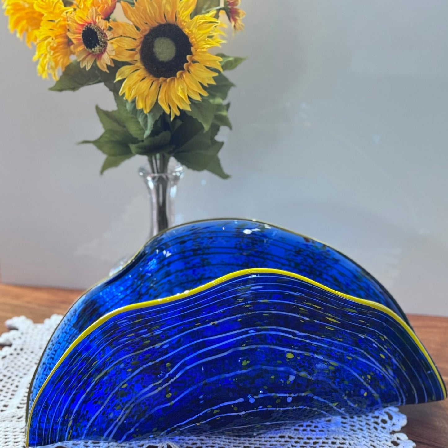 Large Clam Shell Blue Art Glass By Viz Glass Inc.