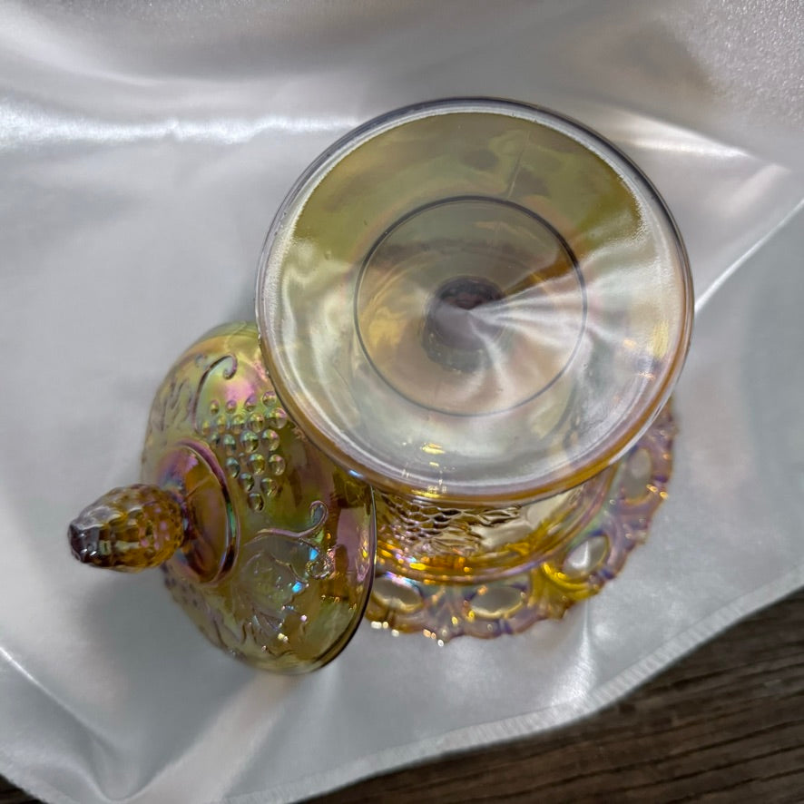 Carnival Glass Covered Jelly Compote