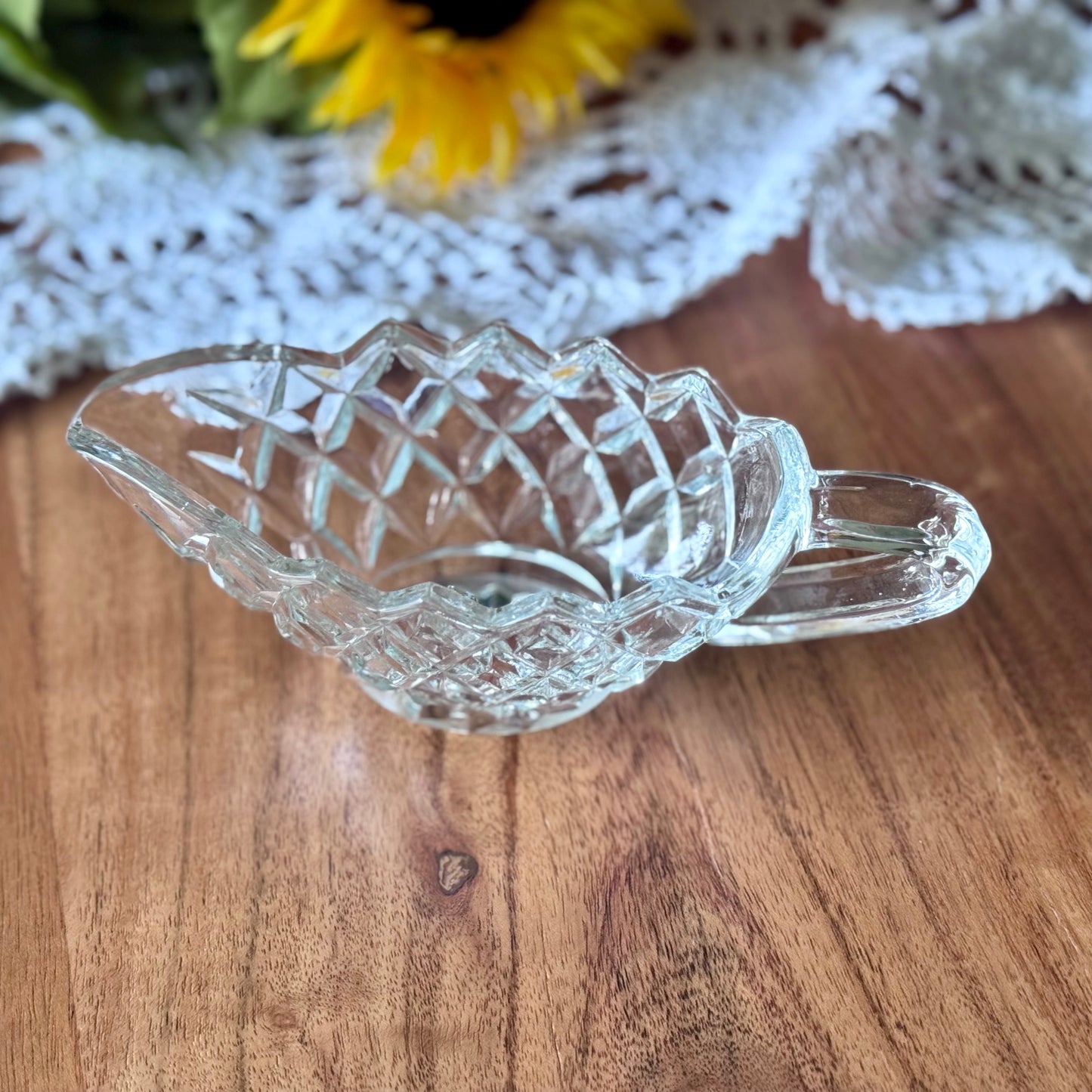 Pressed Glass Creamer/Sauce Boat - Diamond Pattern