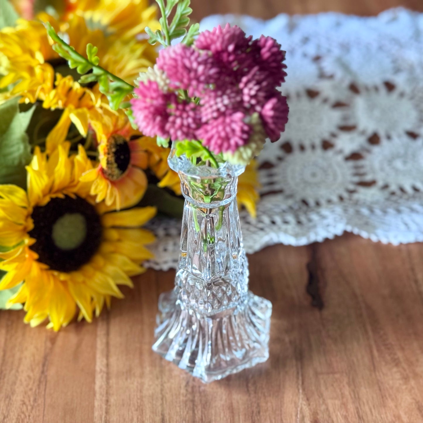 Vintage Cut Glass Bud Vase OR Candle Holder