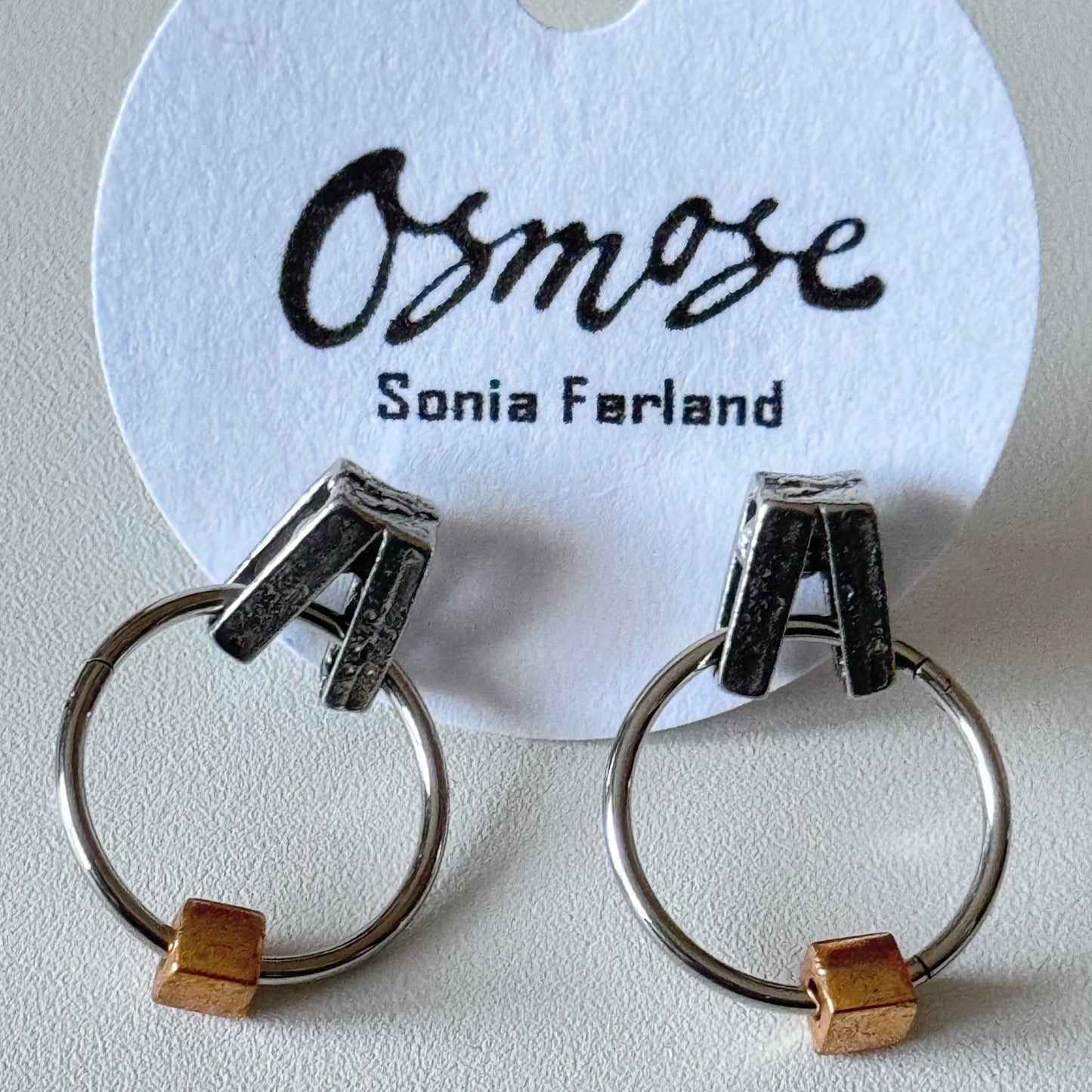 Pewter Osmose Earrings- Golden Brass Bead