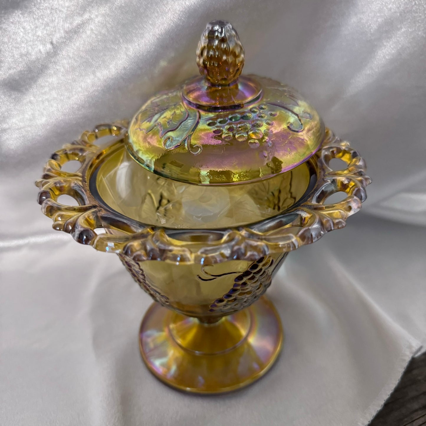 Carnival Glass Covered Jelly Compote