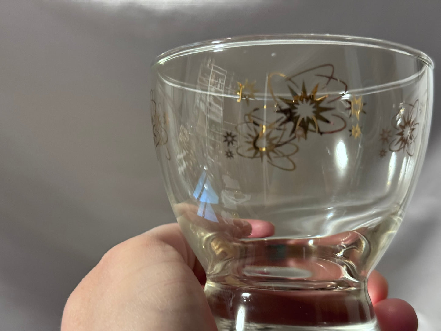 Clear Glass/Gold Atomic Starburst Creamer and Sugar