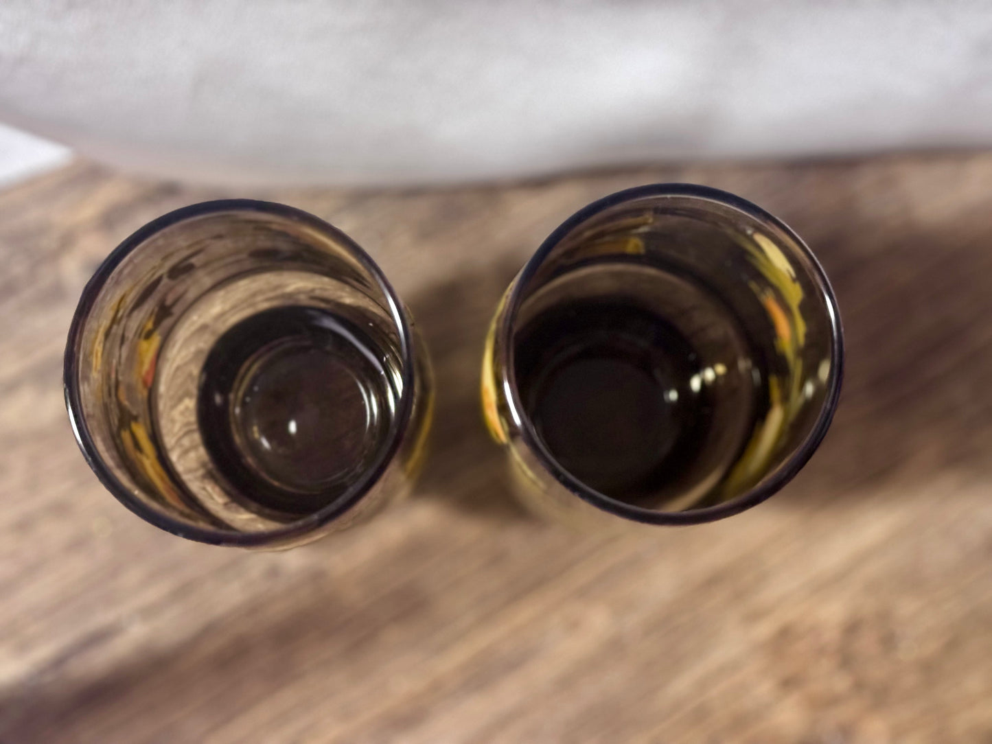 Amber Coloured Floral Drinking Glasses