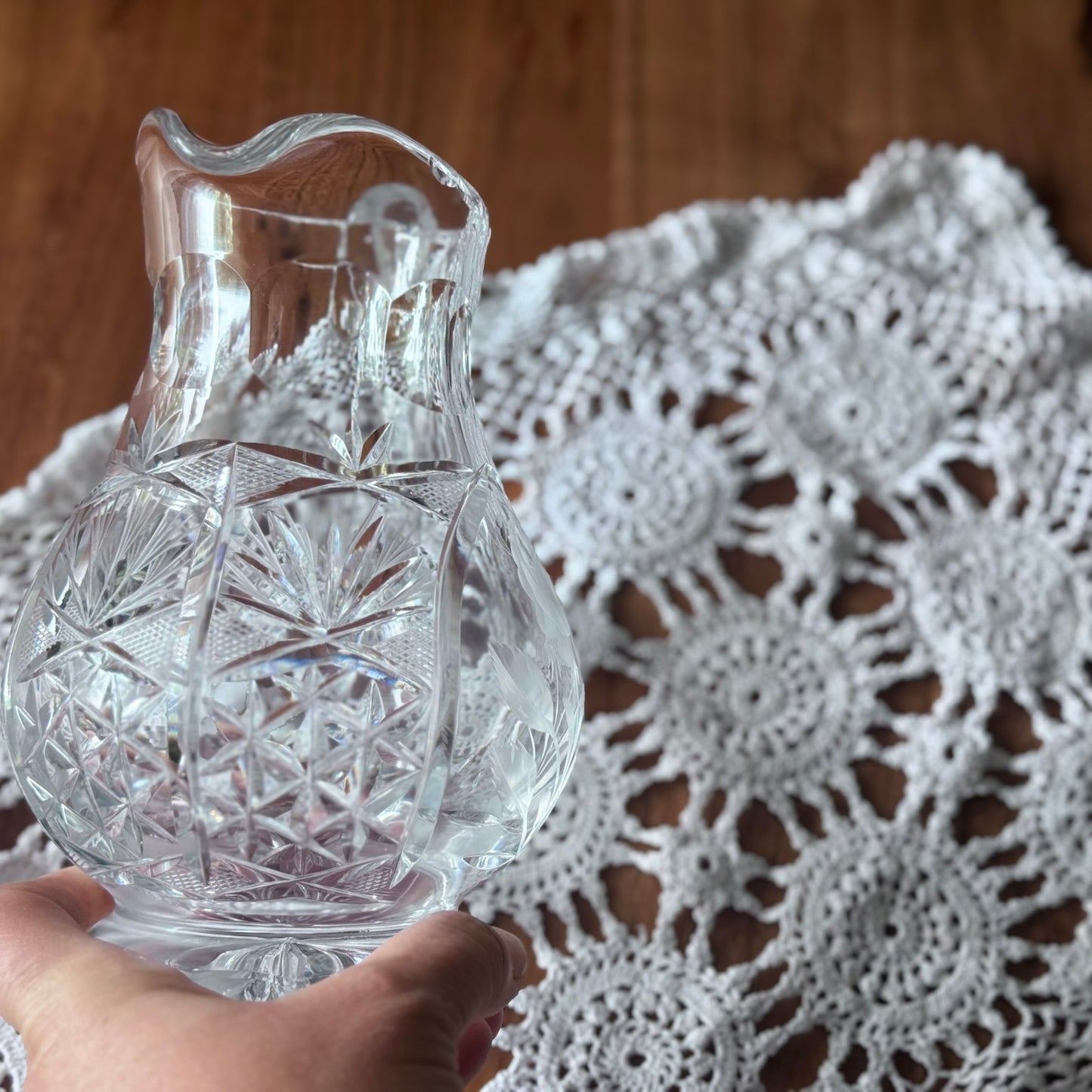 Vintage Cut Crystal Glass Pitcher