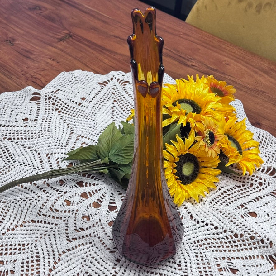 Vintage Amber Swung Glass Vase