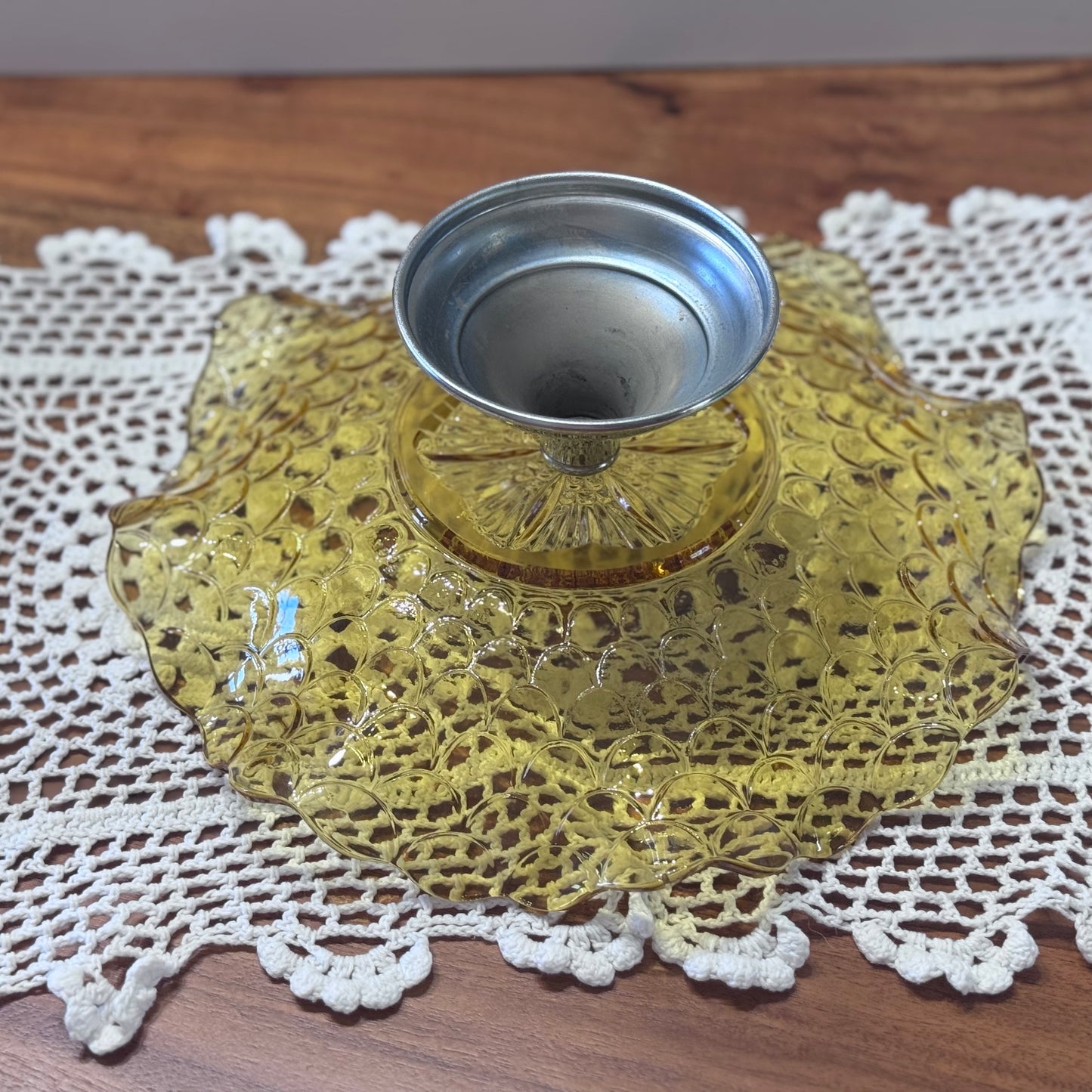 Amber Glass Bagley Footed Plate/Cake Stand Made In England