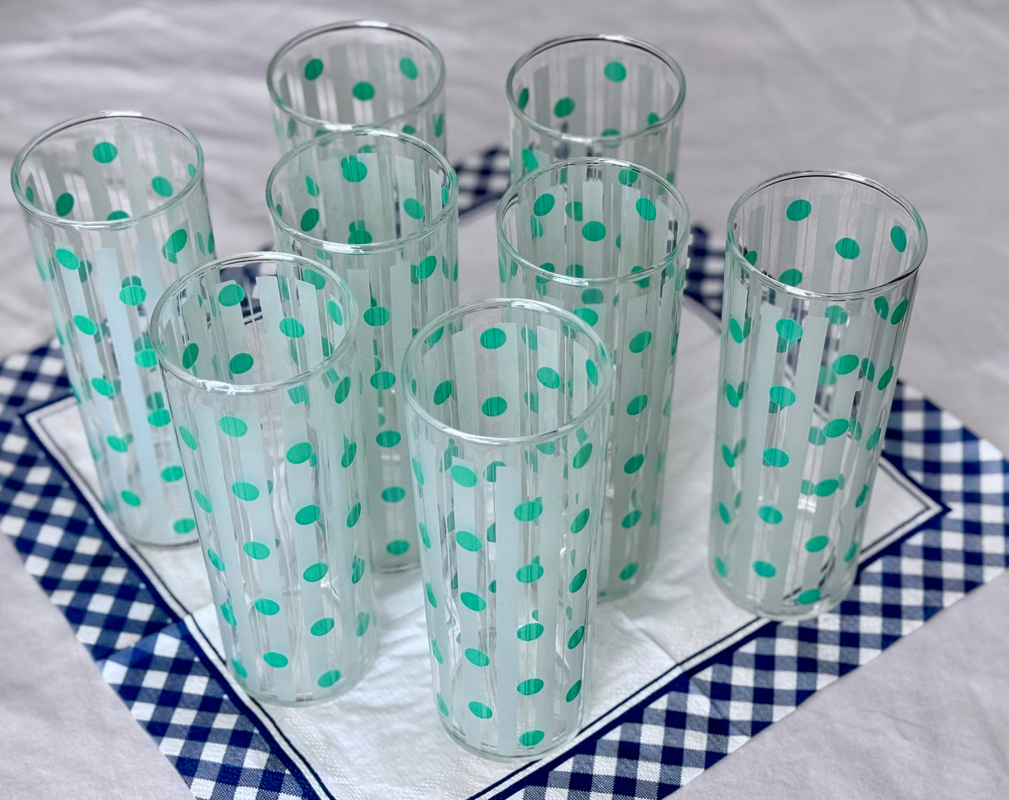 Dominion Highball Green Polka Dot with White Frosted Strip Drinking Glasses
