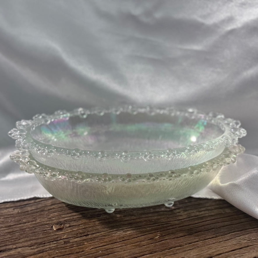Bubble Glass/Ice Bark Beaded Oval Dishes