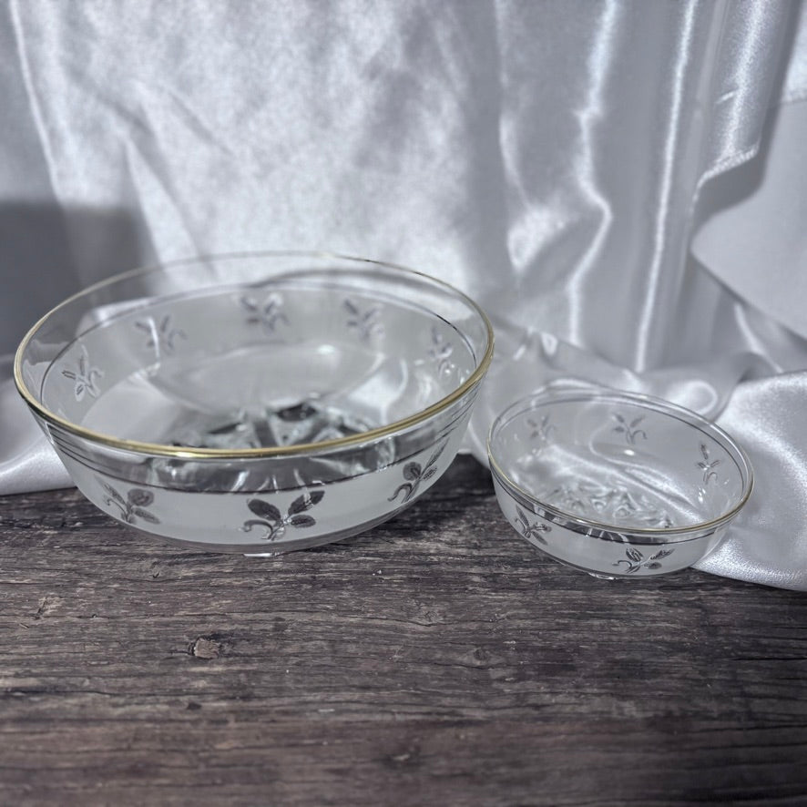 Frosted Glass Gold Wheat and Springs Crystal Bowl/Serving Set