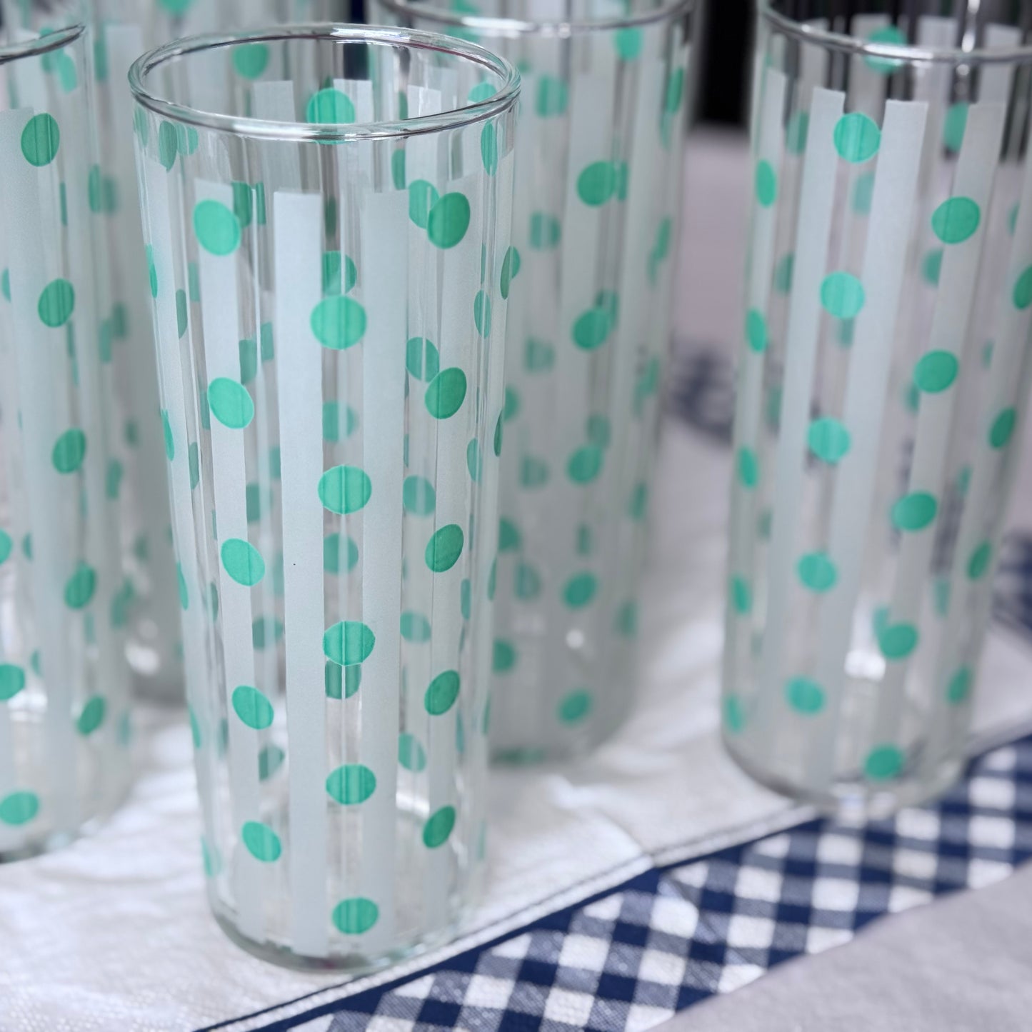 Dominion Highball Green Polka Dot with White Frosted Strip Drinking Glasses