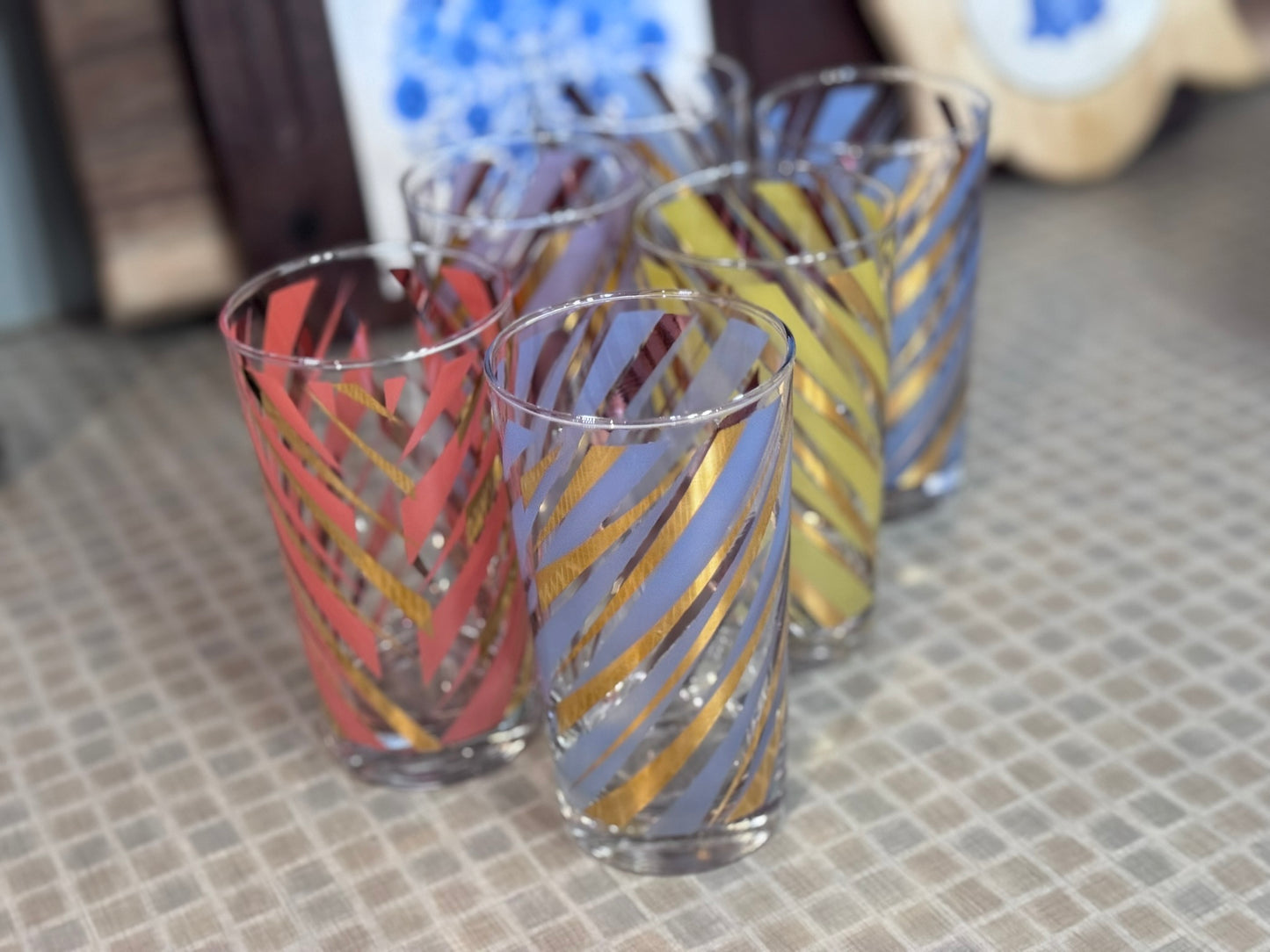 Midcentury Striped 12 oz Tumbler Bar Glasses