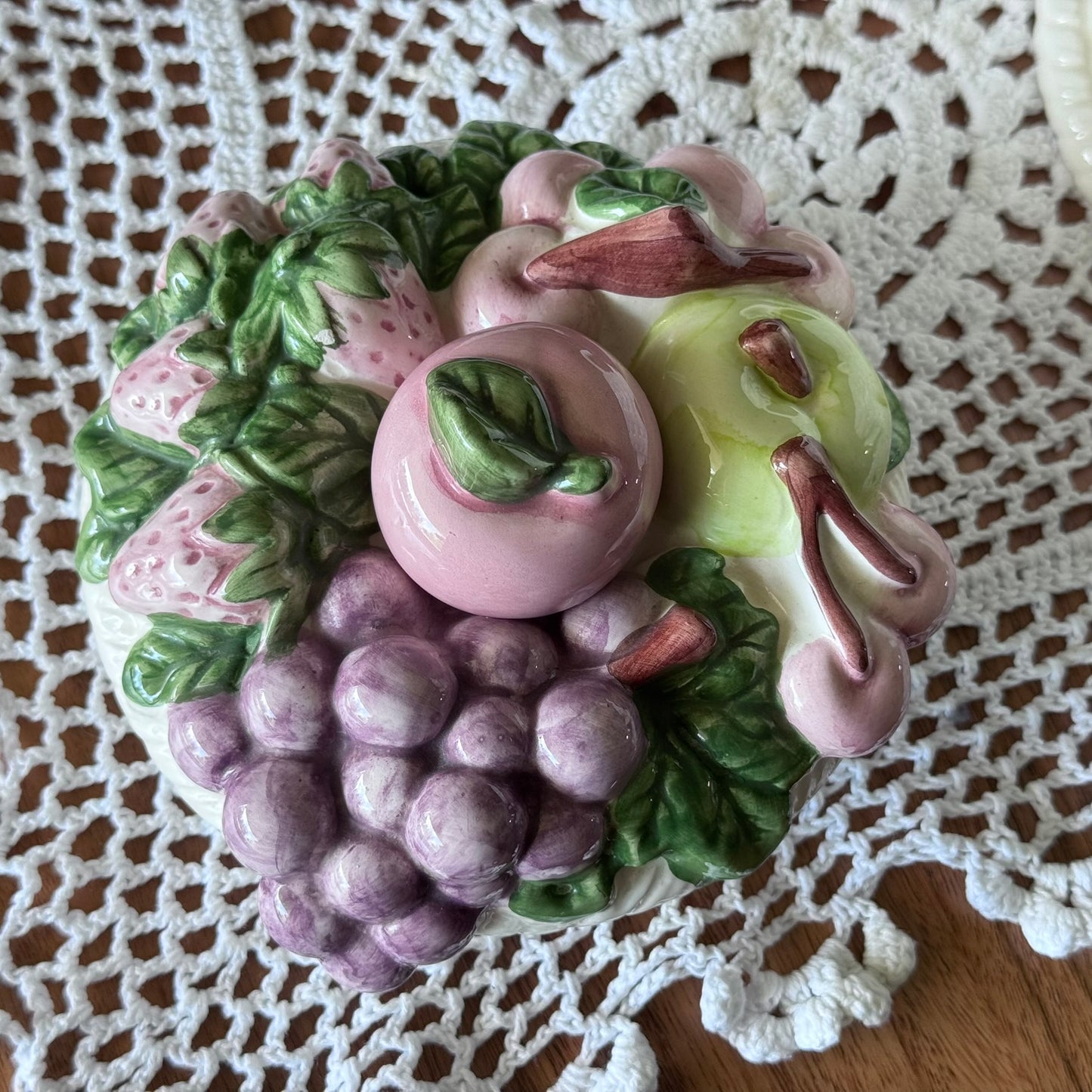Vintage Basket Weave & Fruit Teapot
