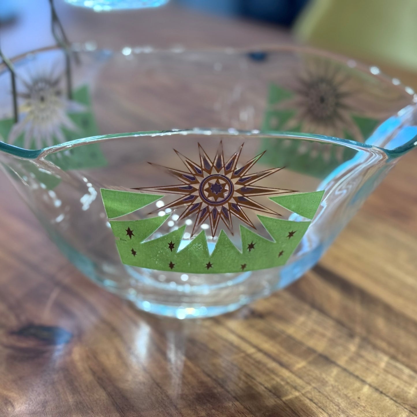 Vintage Green/Gold Sunburst Chip & Dip Set