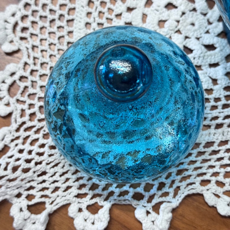 Italian Empoli Blue Glass Covered Jar