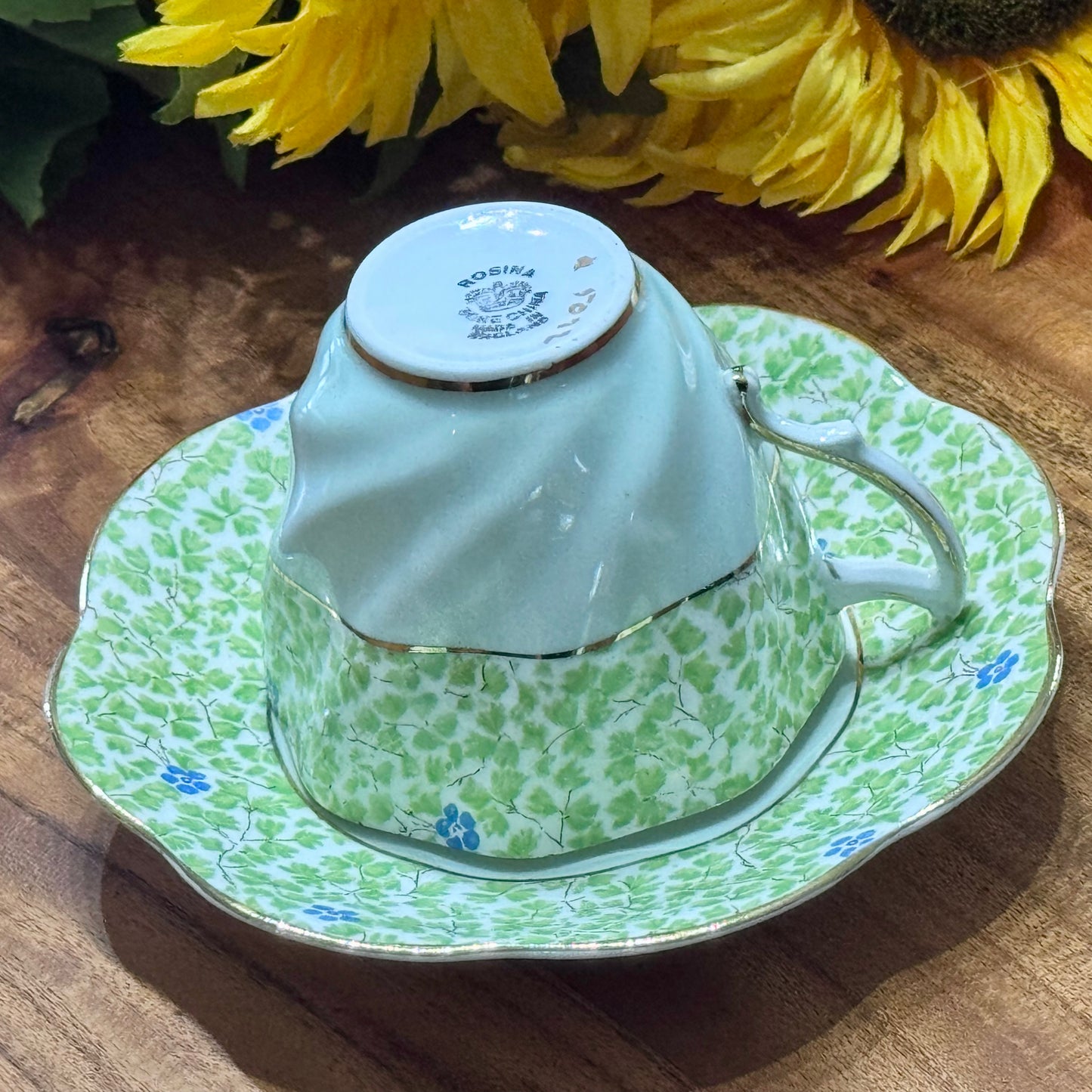 ROSINA Green Clover & Flower Teacup & Saucer Set