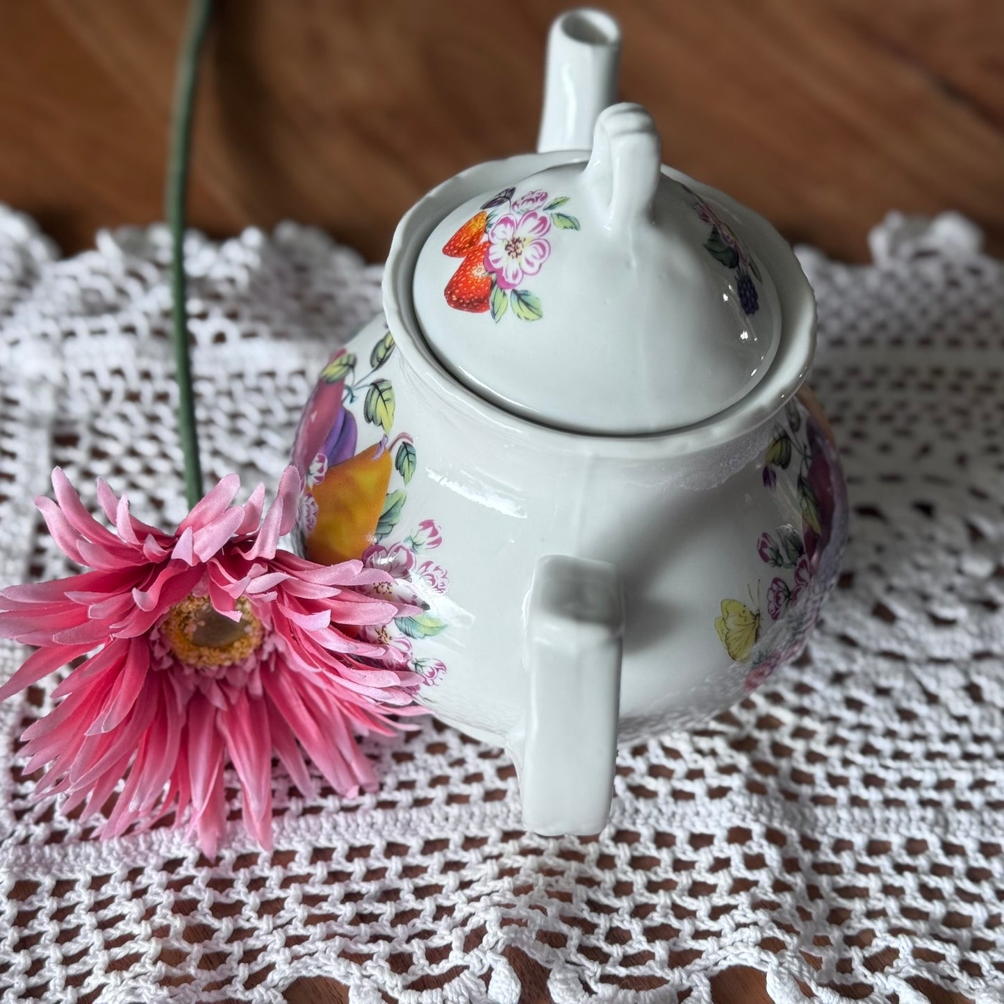 Porcelain Fruit/Floral Motif Teapot