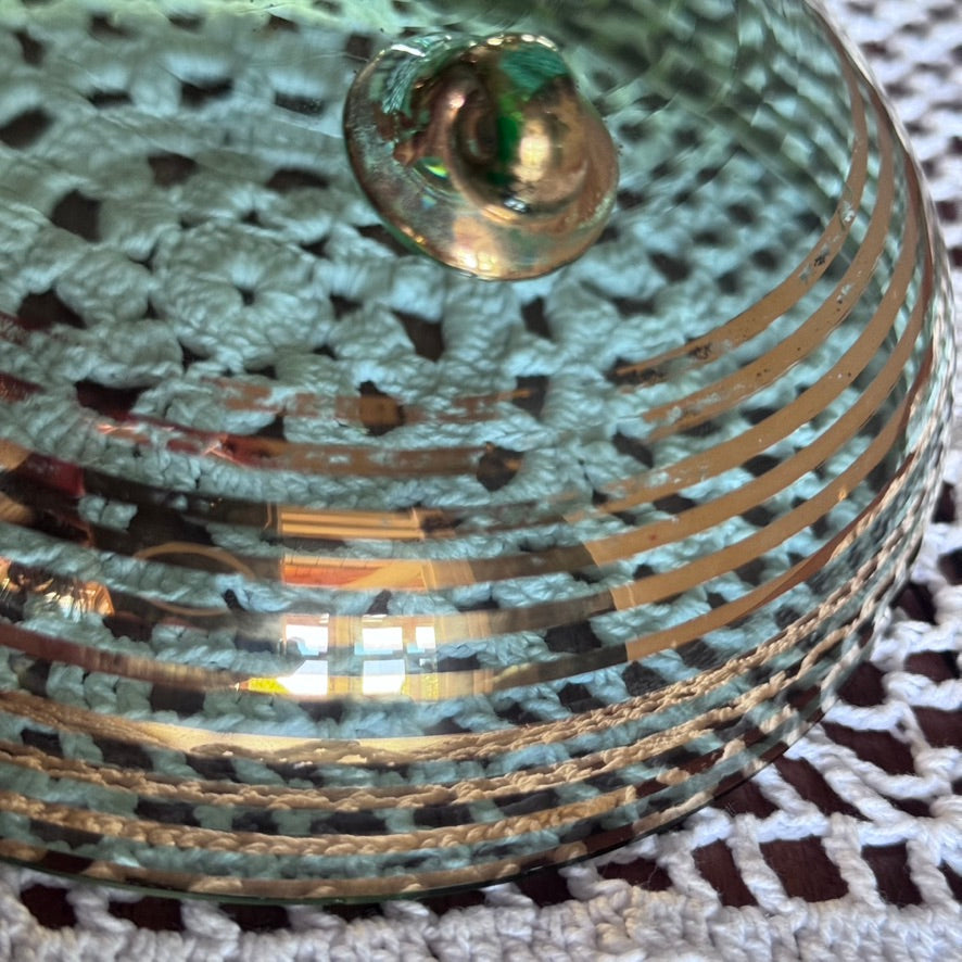 Czech Bohemian Lidded Glass Cut Footed Bowl