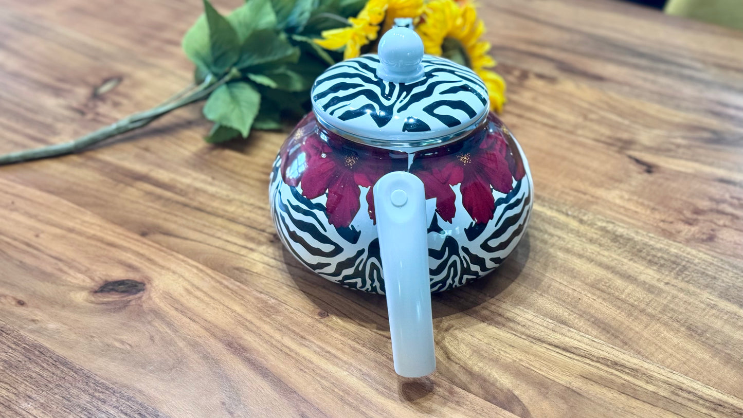 Bo Yang Zebra & Floral Enamel Teapot