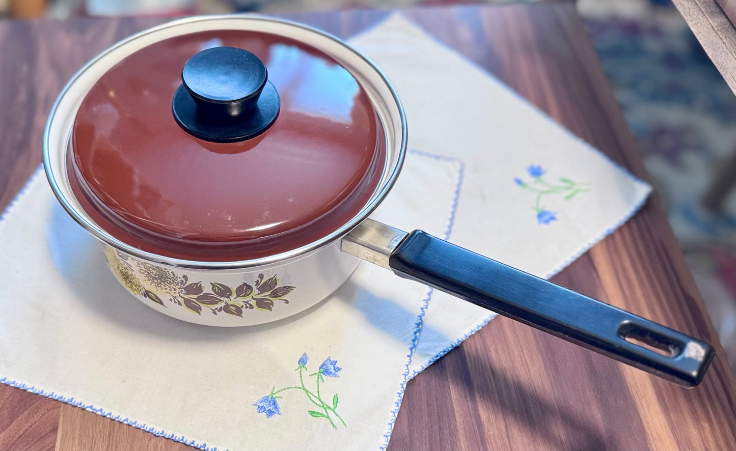 Enamel Floral Saucepan Made In Poland