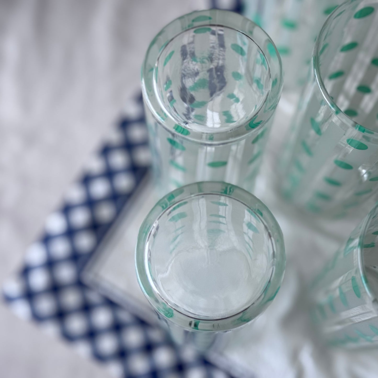 Dominion Highball Green Polka Dot with White Frosted Strip Drinking Glasses