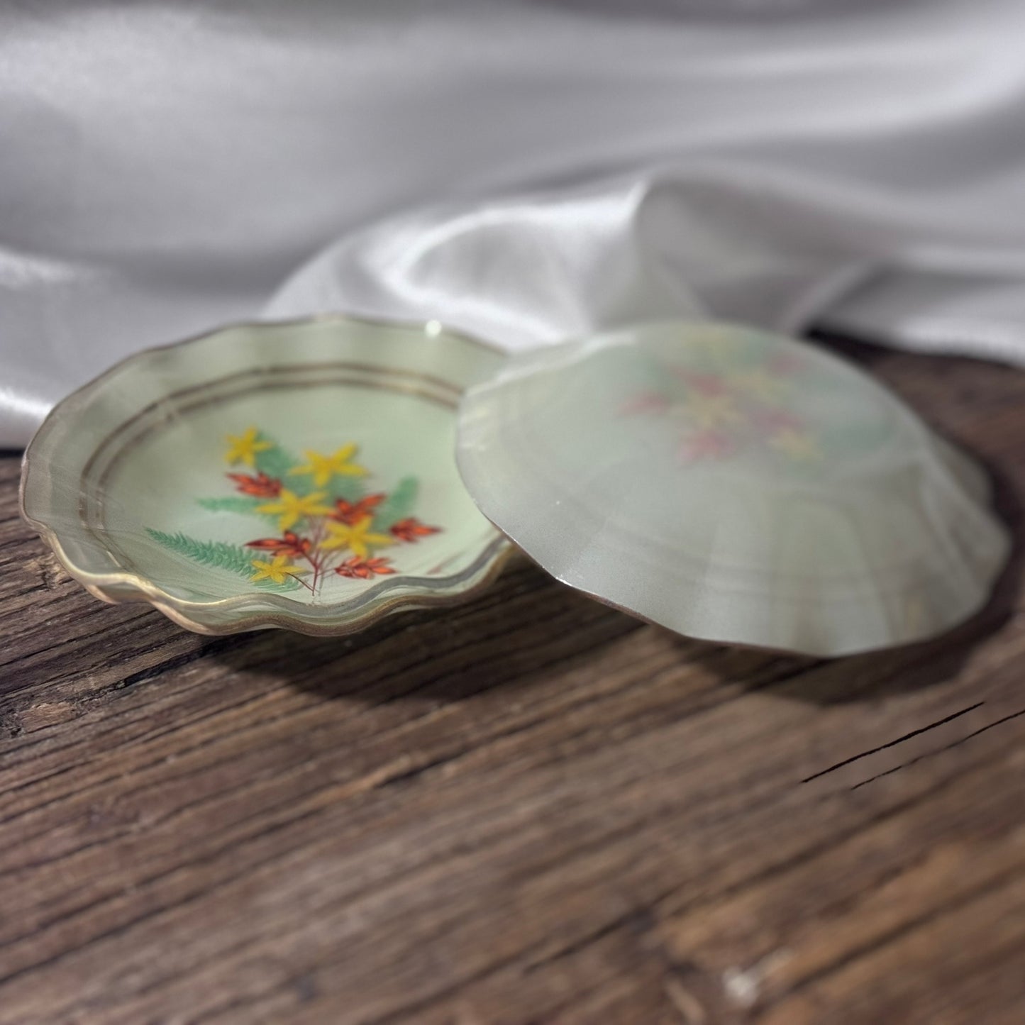 Handmade Antique (1920s?) Small Enameled Glass Confectionery Plates