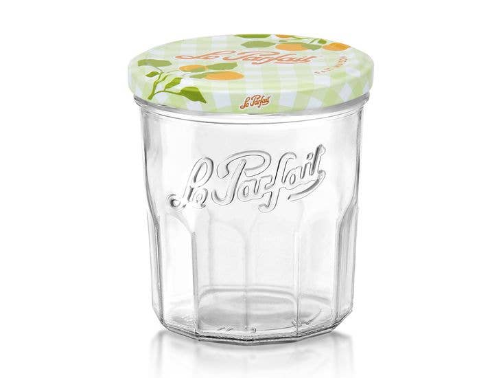 LE PARFAIT Glass Jar w/decorative Metal Lid: Clear w/décor lid / Clear w/décor lid / 8x8x9.5cm/3x3x3.7"