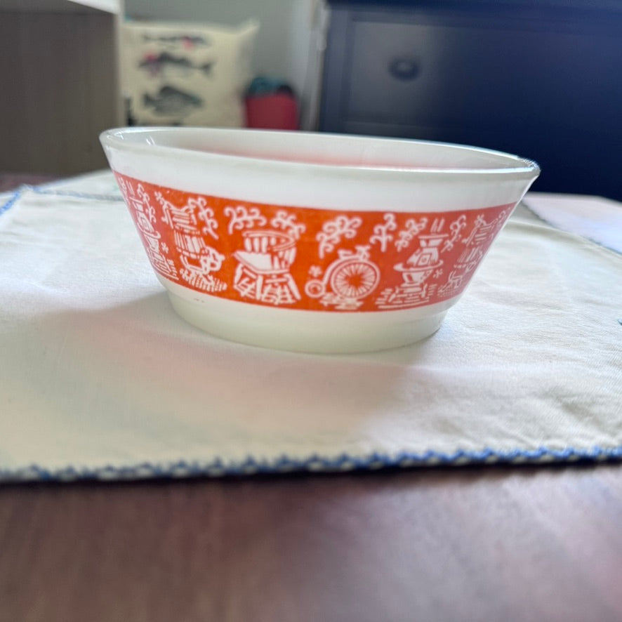 Fire King Small Orange/White Bowl