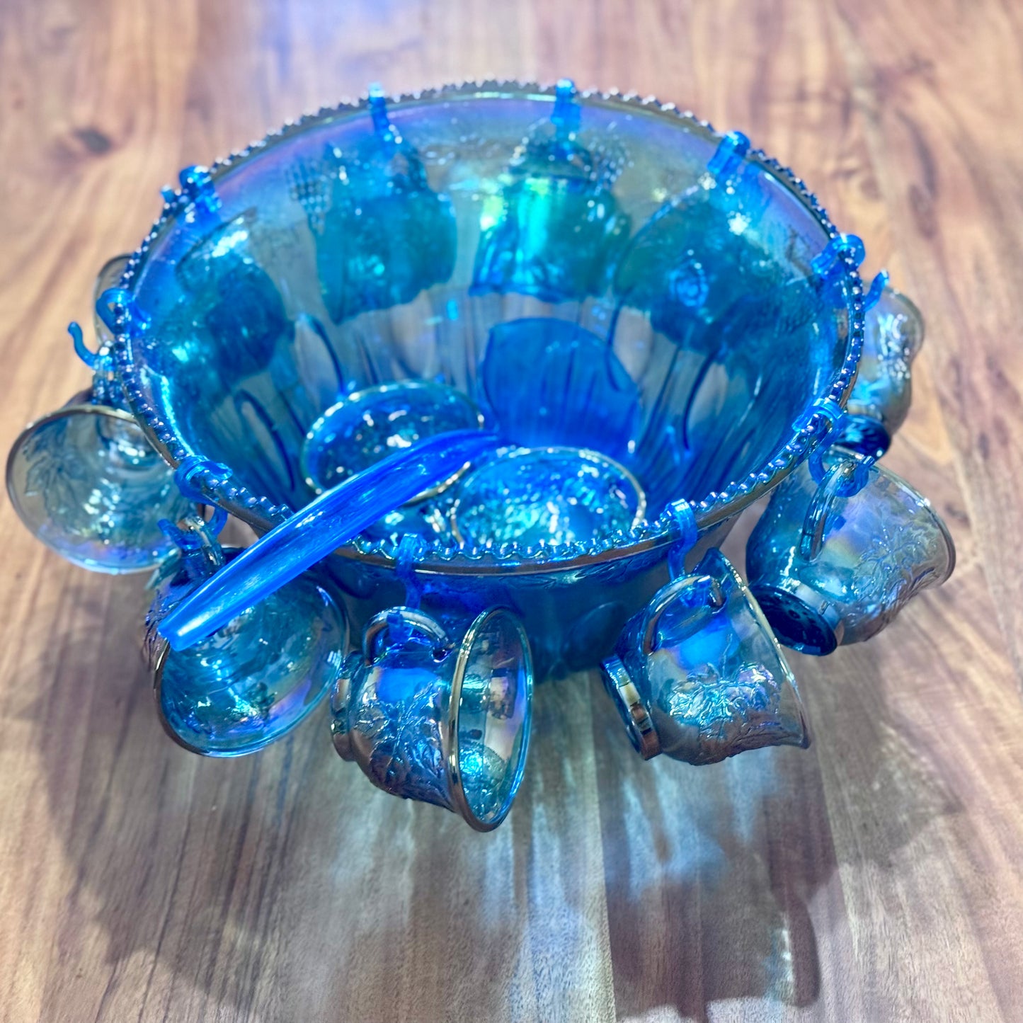 Iridescent Blue Carnival Glass Princess Punch Cups